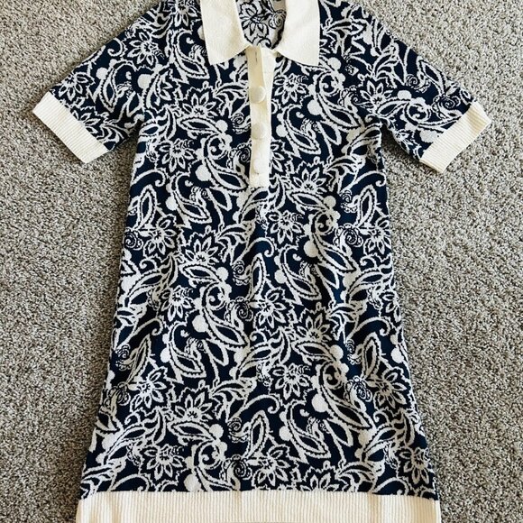 Ramy Brook Womens Sz M Erin Boucle Knit Navy and Cream Polo Mini Dress - Picture 6 of 14